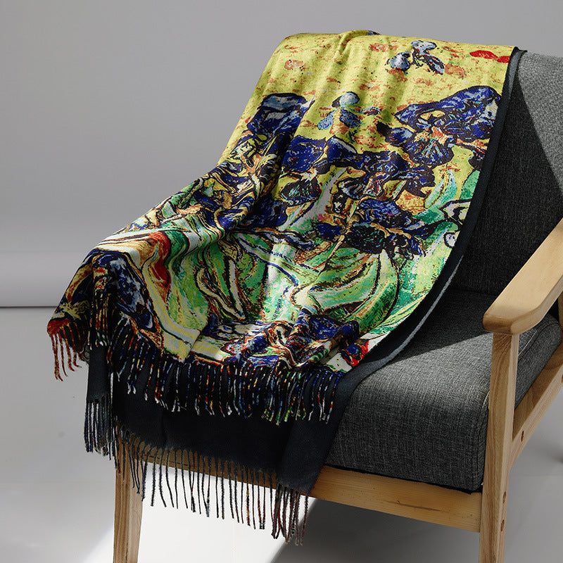 Women's scarf with art cashmere feel and art print, 70x180 cm