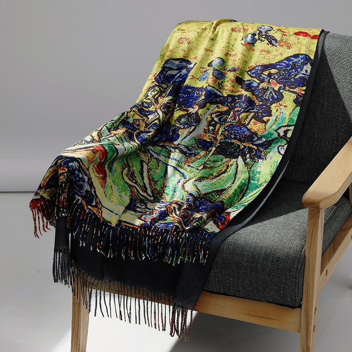 Women's scarf with art cashmere feel and art print, 70x180 cm