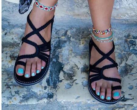 Women's Macrame Strap Sandals with Toe Loop and Flexible Non-Slip Sole Mune Fashion