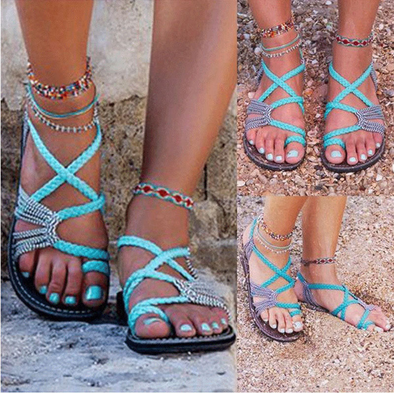 Women's Macrame Strap Sandals with Toe Loop and Flexible Non-Slip Sole Mune Fashion