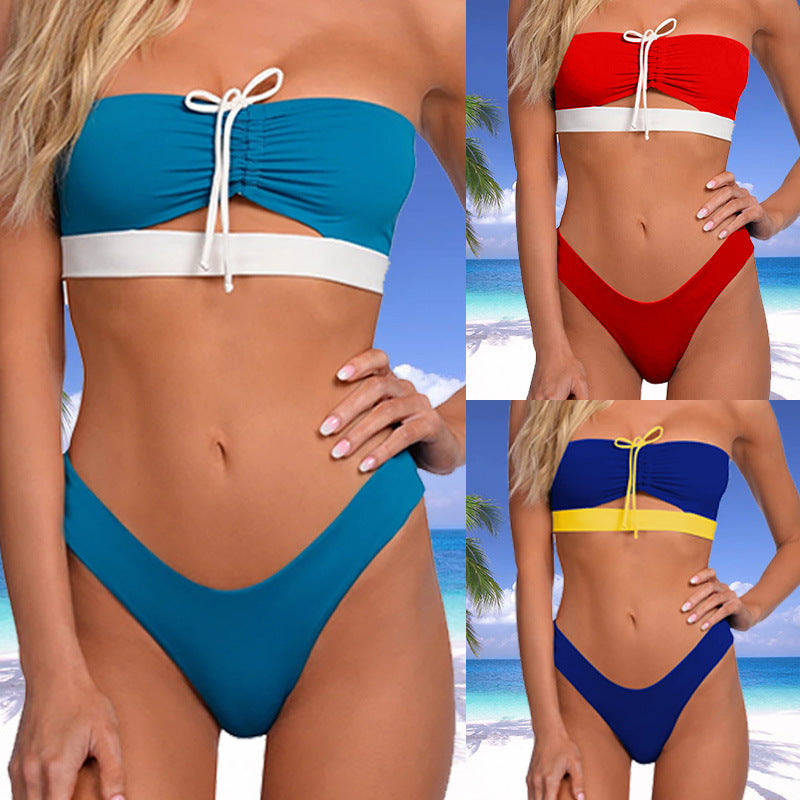 Ladies bandeau bikini with elegant knot and high cut Mune Fashion