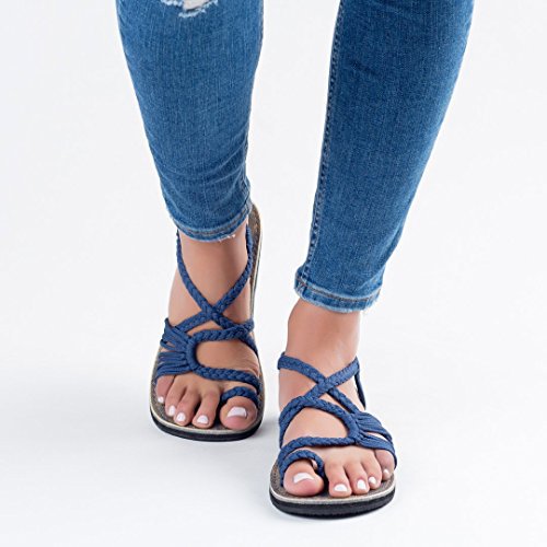 Women's Macrame Strap Sandals with Toe Loop and Flexible Non-Slip Sole Mune Fashion