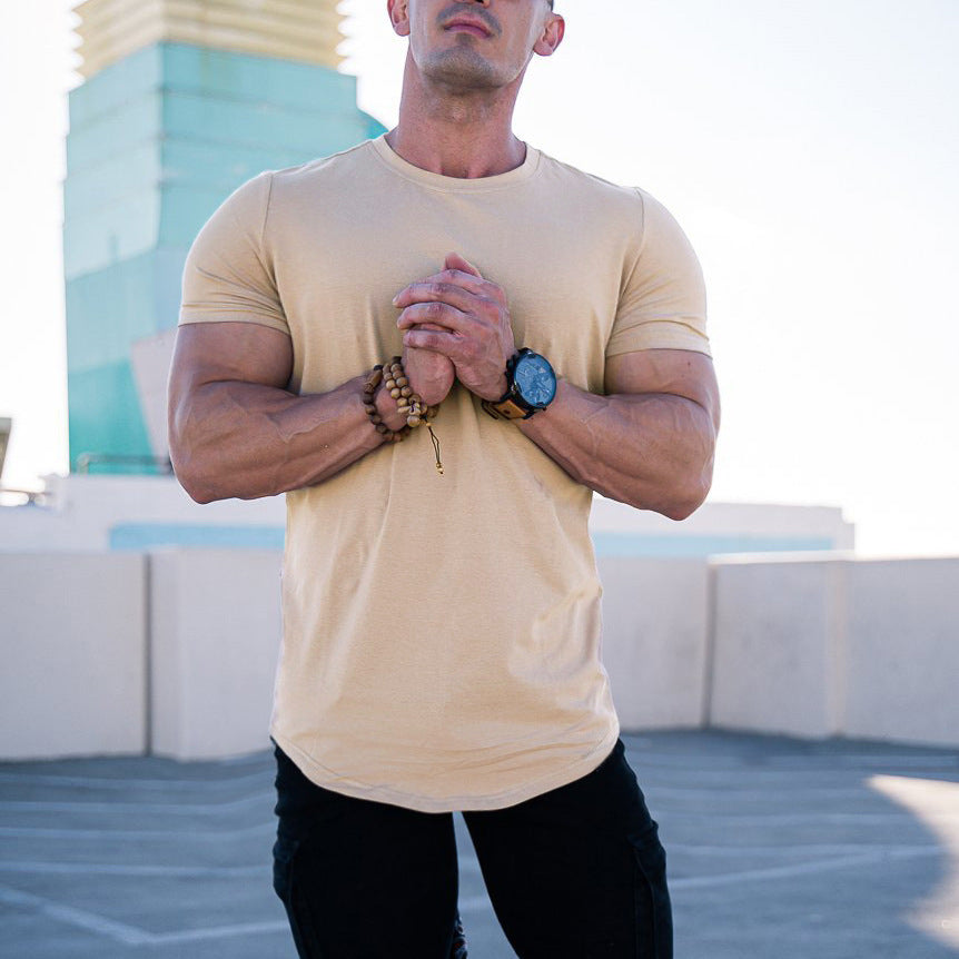 Men's fitted short-sleeve shirt made of elastic cotton blend with extended hem Mune Fashion