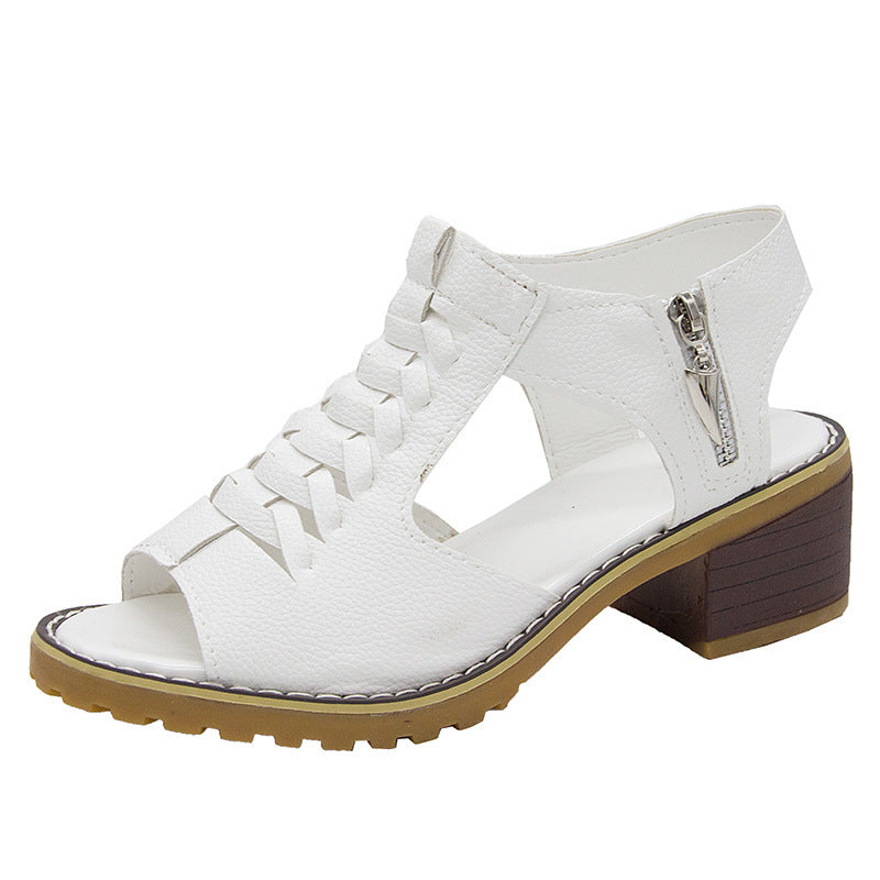 Ladies nan sandals in leather look with laced front, zipper on the heel strap, and profiled block sole Mune Fashion