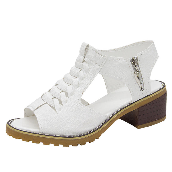 Ladies nan sandals in leather look with laced front, zipper on the heel strap, and profiled block sole Mune Fashion