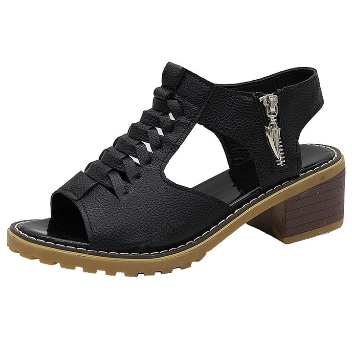 Ladies nan sandals in leather look with laced front, zipper on the heel strap, and profiled block sole Mune Fashion