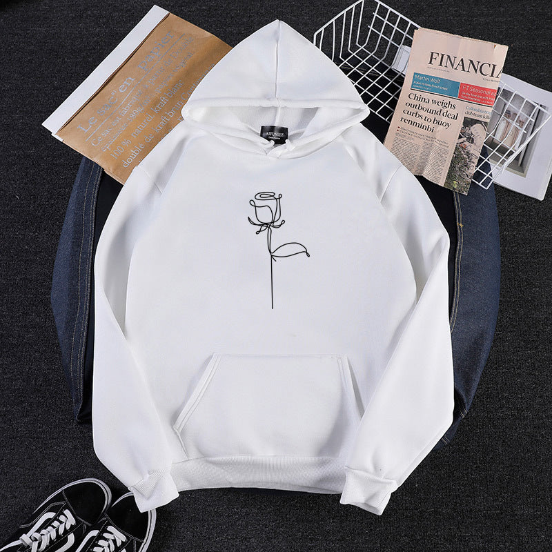 Unisex hoodie with minimalist rose line illustration, kangaroo pocket and brushed inner lining Mune Fashion