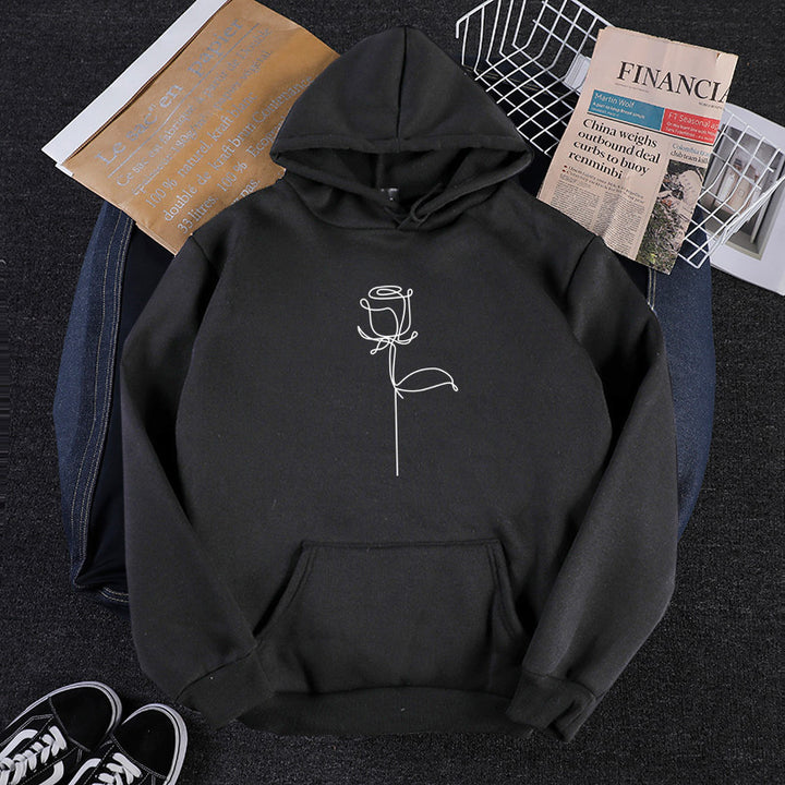 Unisex hoodie with minimalist rose line illustration, kangaroo pocket and brushed inner lining Mune Fashion