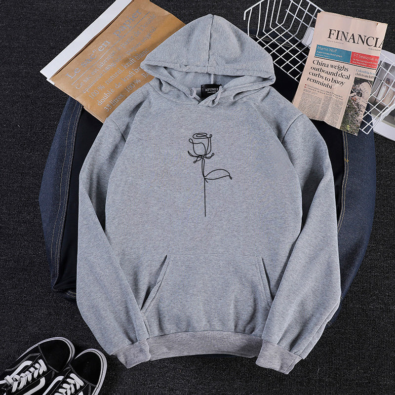 Unisex hoodie with minimalist rose line illustration, kangaroo pocket and brushed inner lining Mune Fashion