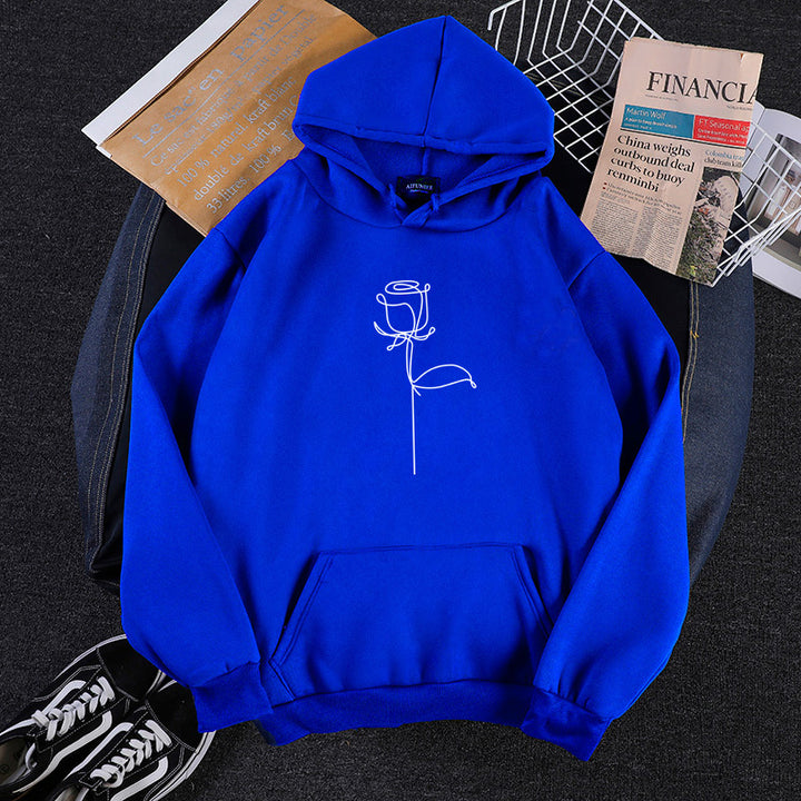 Unisex hoodie with minimalist rose line illustration, kangaroo pocket and brushed inner lining Mune Fashion