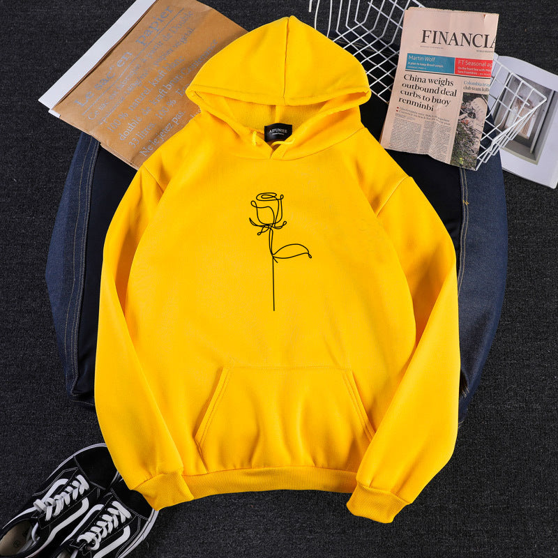 Unisex hoodie with minimalist rose line illustration, kangaroo pocket and brushed inner lining Mune Fashion
