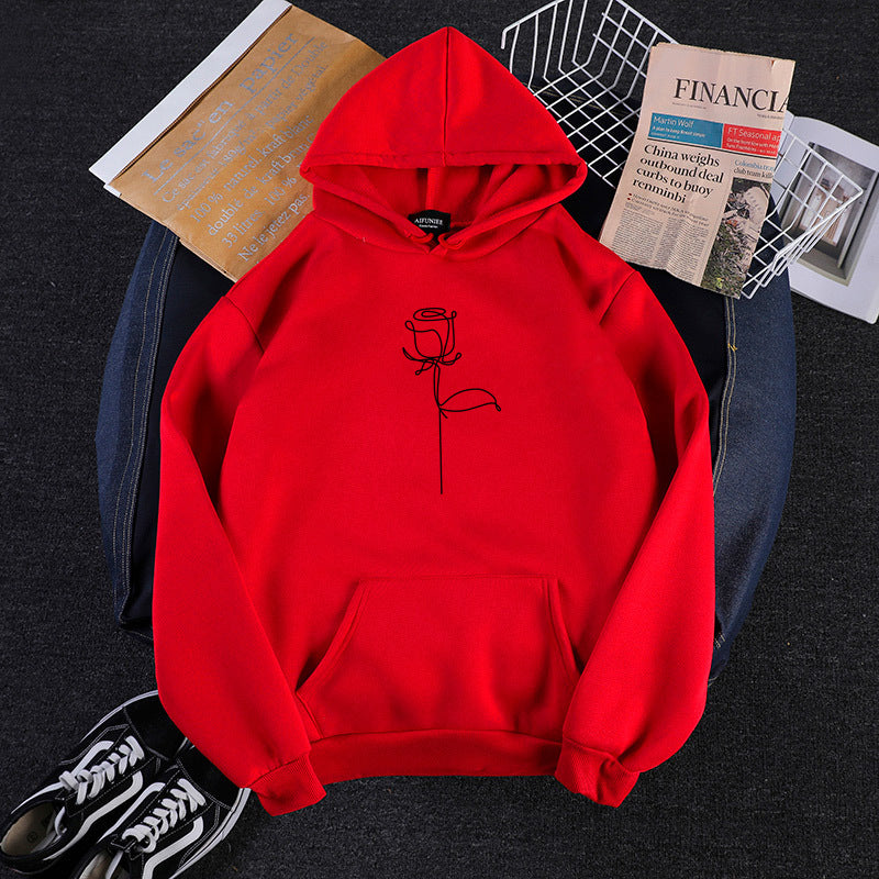Unisex hoodie with minimalist rose line illustration, kangaroo pocket and brushed inner lining Mune Fashion