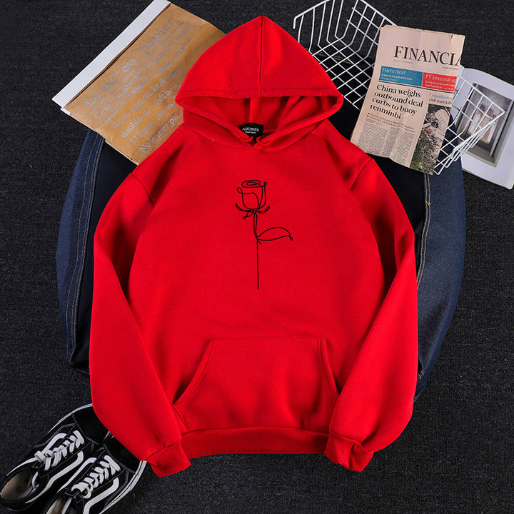 Unisex hoodie with minimalist rose line illustration, kangaroo pocket and brushed inner lining Mune Fashion