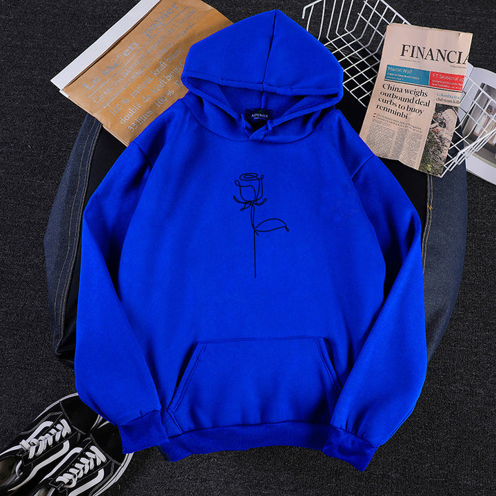 Unisex hoodie with minimalist rose line illustration, kangaroo pocket and brushed inner lining Mune Fashion