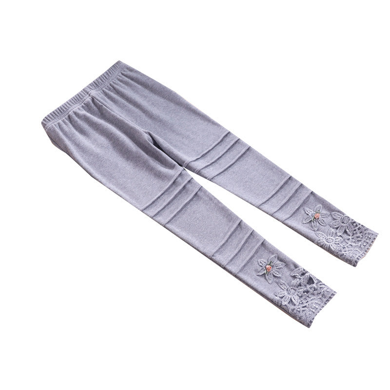 Girls' fashionable leggings with floral lace trim Mune Fashion