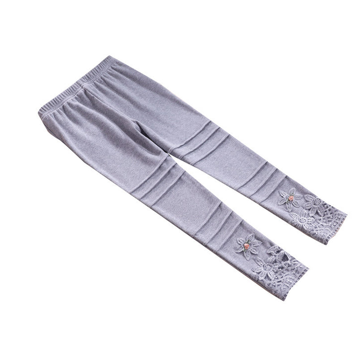 Girls' fashionable leggings with floral lace trim Mune Fashion