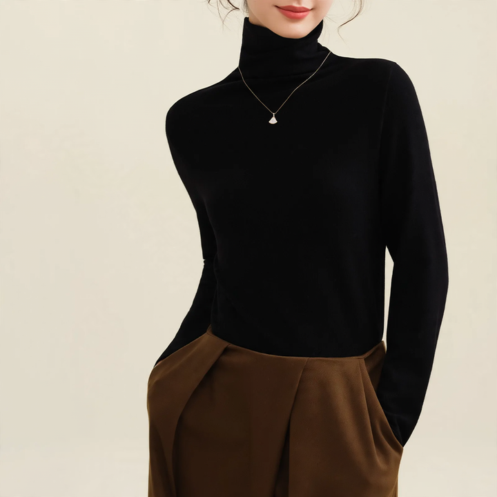 Women's Wool-Silk Sweater, lined, with stand-up collar