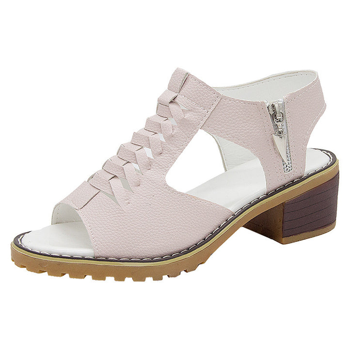 Ladies nan sandals in leather look with laced front, zipper on the heel strap, and profiled block sole Mune Fashion
