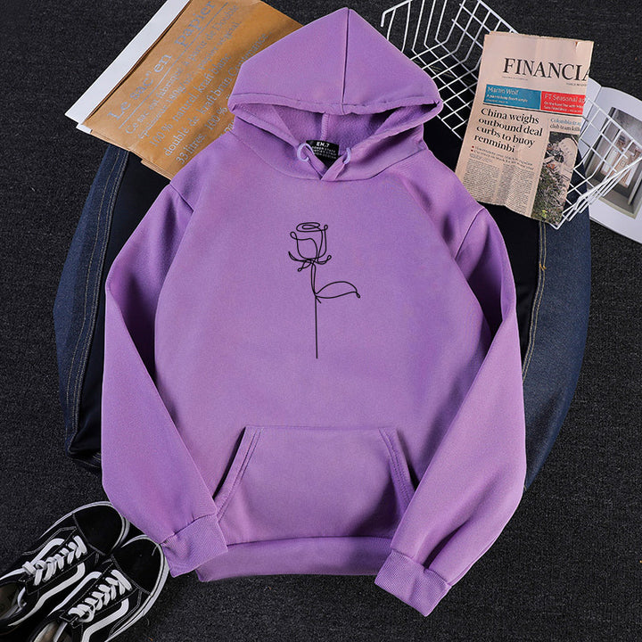 Unisex hoodie with minimalist rose line illustration, kangaroo pocket and brushed inner lining Mune Fashion