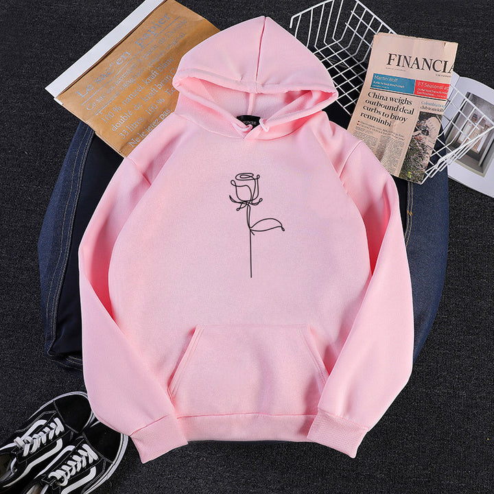 Unisex hoodie with minimalist rose line illustration, kangaroo pocket and brushed inner lining Mune Fashion