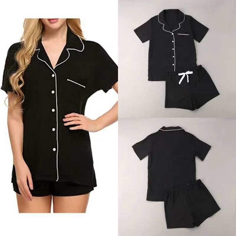 Ladies two-piece shorty pajama set made of viscose jersey with piped collar and drawstring waistband Mune Fashion