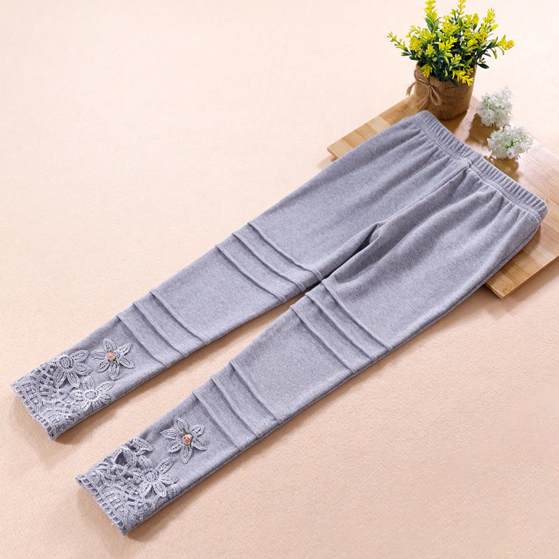 Girls' fashionable leggings with floral lace trim Mune Fashion