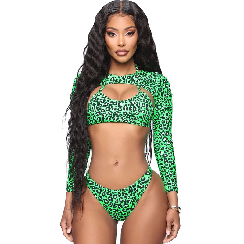 Women's Sporty Bikini with Long-Sleeved Design and Fashionable Cut-Out Mune Fashion