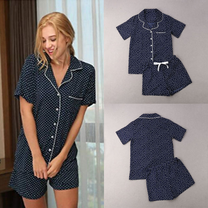 Ladies two-piece shorty pajama set made of viscose jersey with piped collar and drawstring waistband Mune Fashion