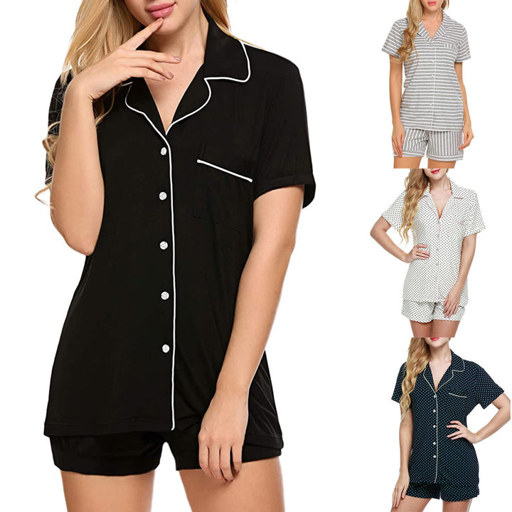 Ladies two-piece shorty pajama set made of viscose jersey with piped collar and drawstring waistband Mune Fashion