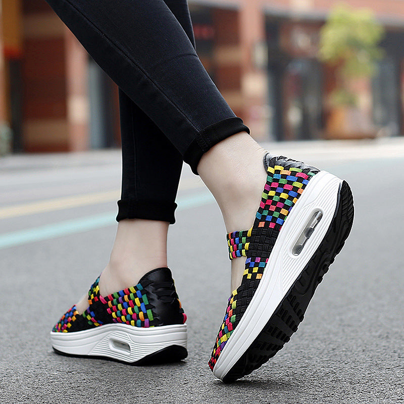 Women's knitted Mary Jane sneakers with elastic braided upper, Velcro closure, and air-cushioned platform sole Mune Fashion
