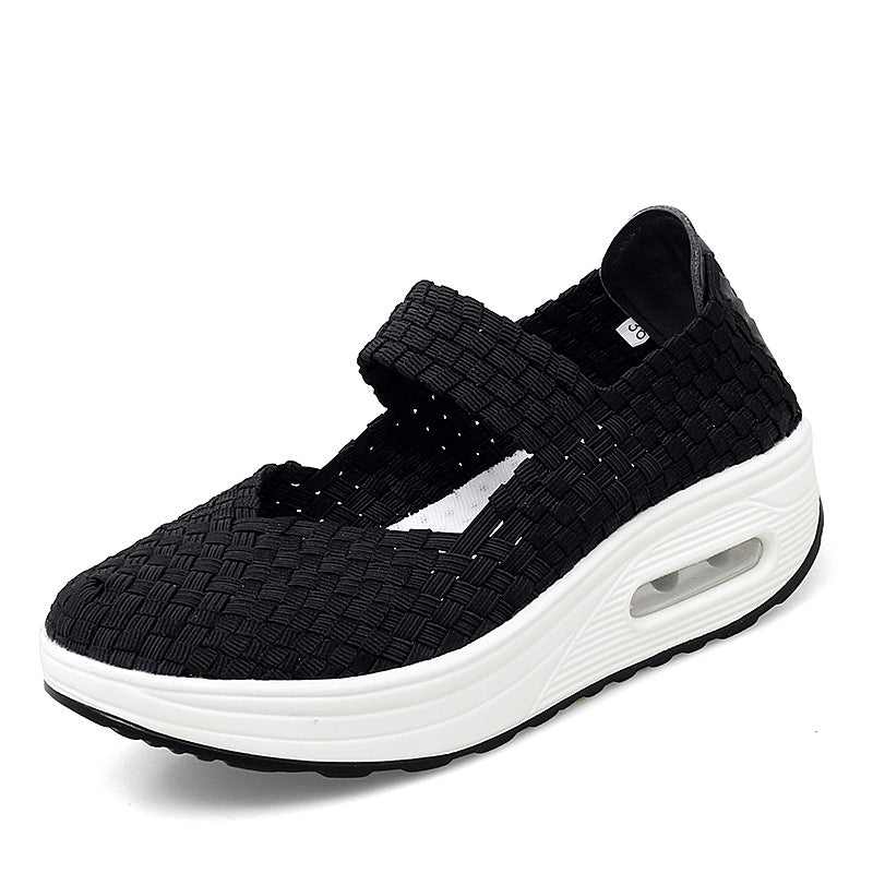 Women's knitted Mary Jane sneakers with elastic braided upper, Velcro closure, and air-cushioned platform sole Mune Fashion