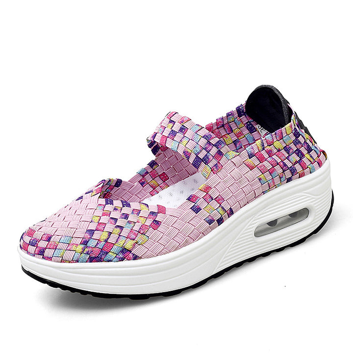 Women's knitted Mary Jane sneakers with elastic braided upper, Velcro closure, and air-cushioned platform sole Mune Fashion