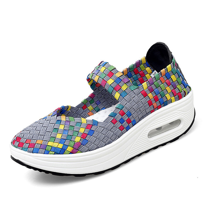 Women's knitted Mary Jane sneakers with elastic braided upper, Velcro closure, and air-cushioned platform sole Mune Fashion