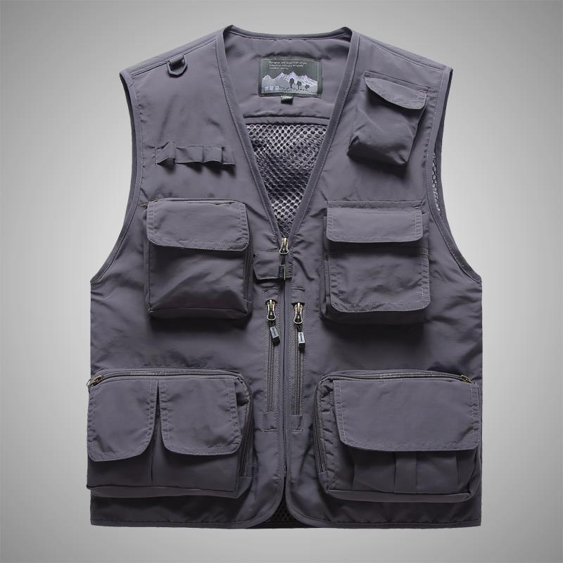 Men's Multifunctional Canvas Utility Vest with High Stand Collar and Multiple Flap Pockets Mune Fashion