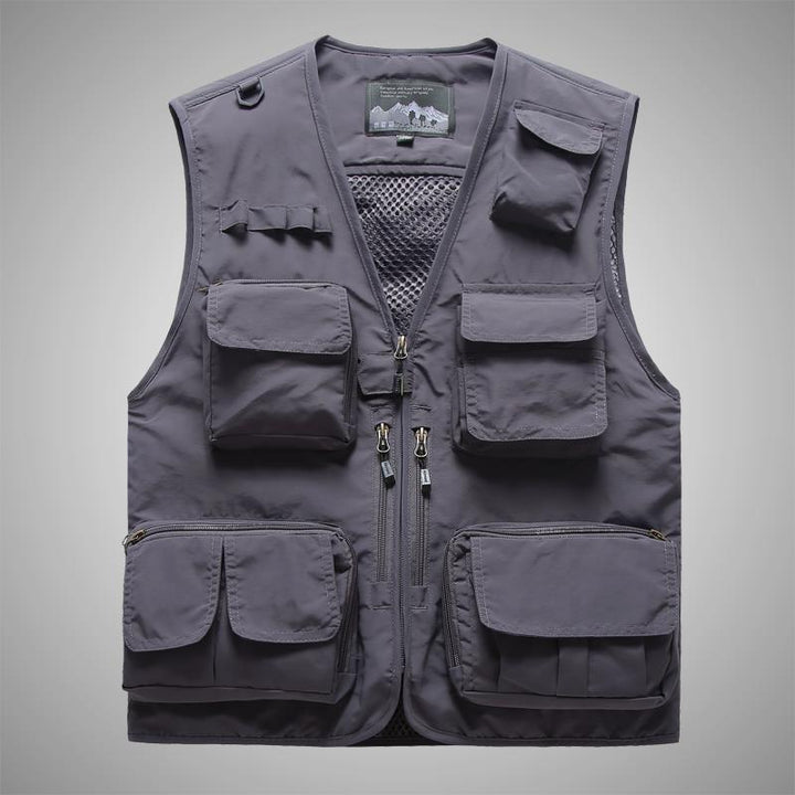 Men's Multifunctional Canvas Utility Vest with High Stand Collar and Multiple Flap Pockets Mune Fashion