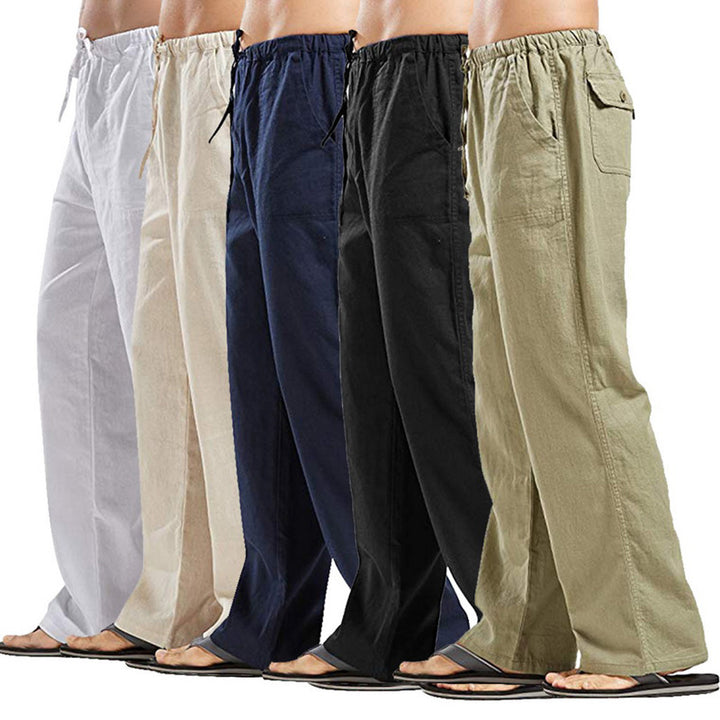 Men's Casual Linen Pants with Drawstring Waist and Straight Leg Mune Fashion