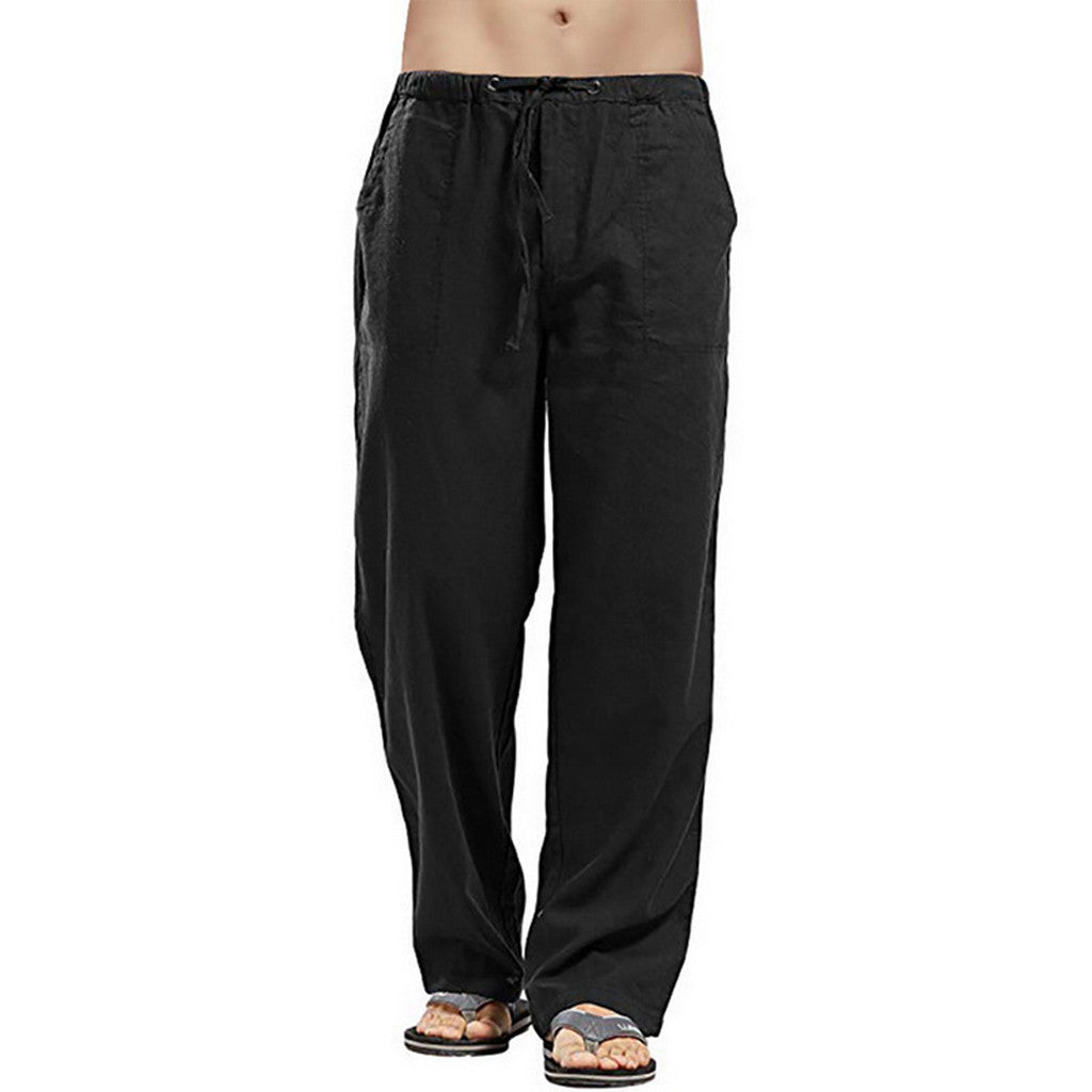 Men's Casual Linen Pants with Drawstring Waist and Straight Leg Mune Fashion