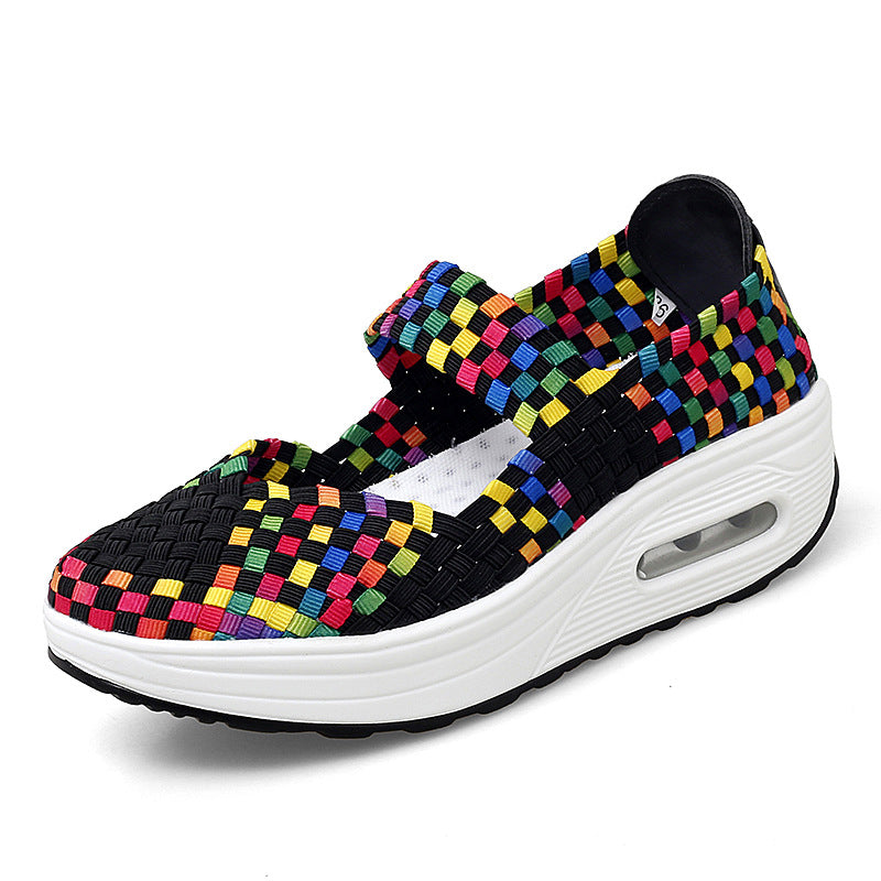 Women's knitted Mary Jane sneakers with elastic braided upper, Velcro closure, and air-cushioned platform sole Mune Fashion