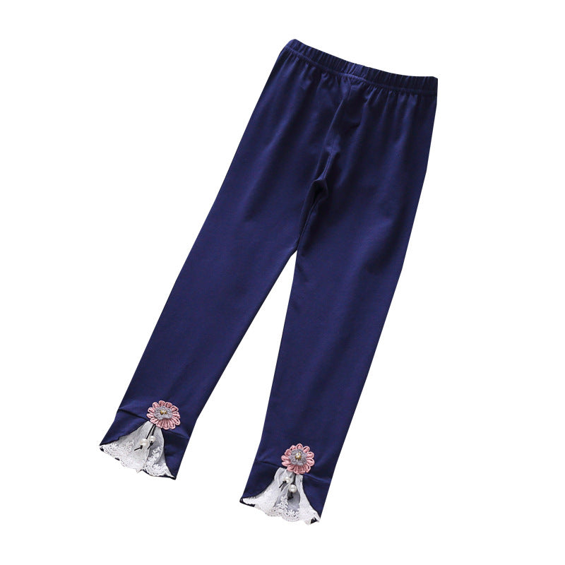 Girls leggings with enchanting floral and lace trim Mune Fashion