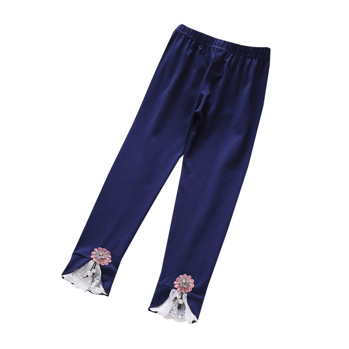 Girls leggings with enchanting floral and lace trim Mune Fashion