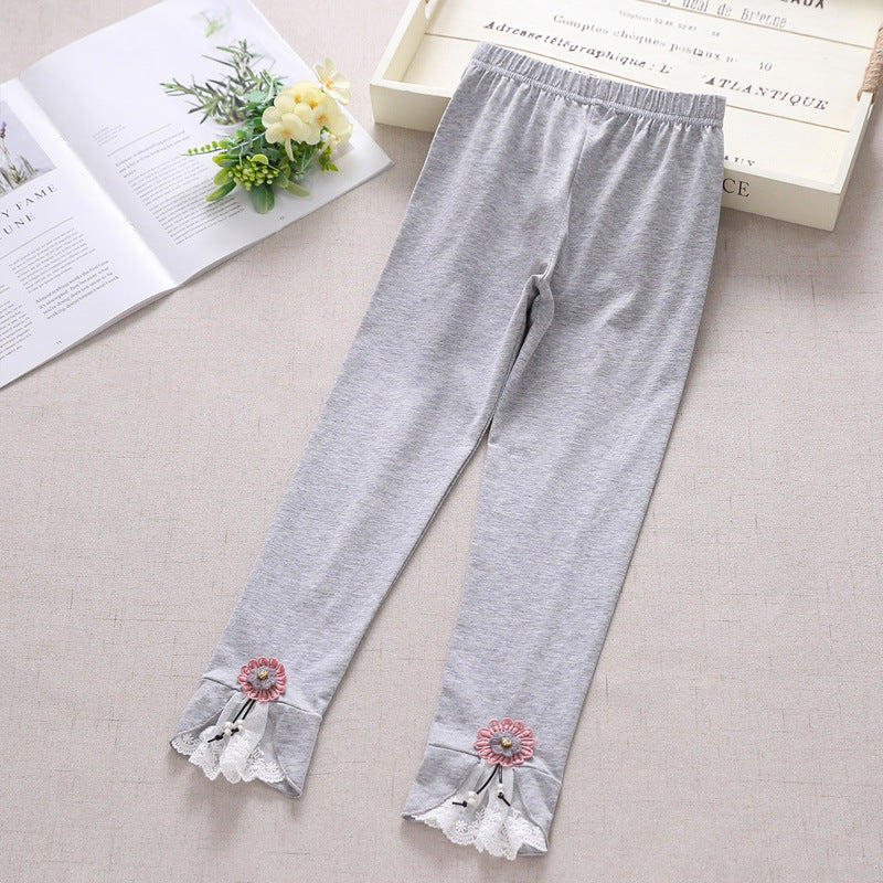 Girls leggings with enchanting floral and lace trim Mune Fashion