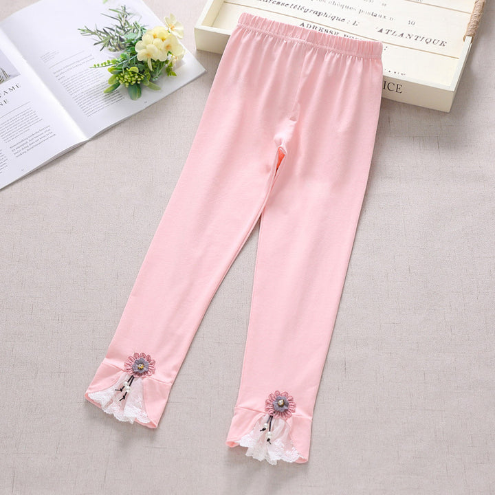 Girls leggings with enchanting floral and lace trim Mune Fashion