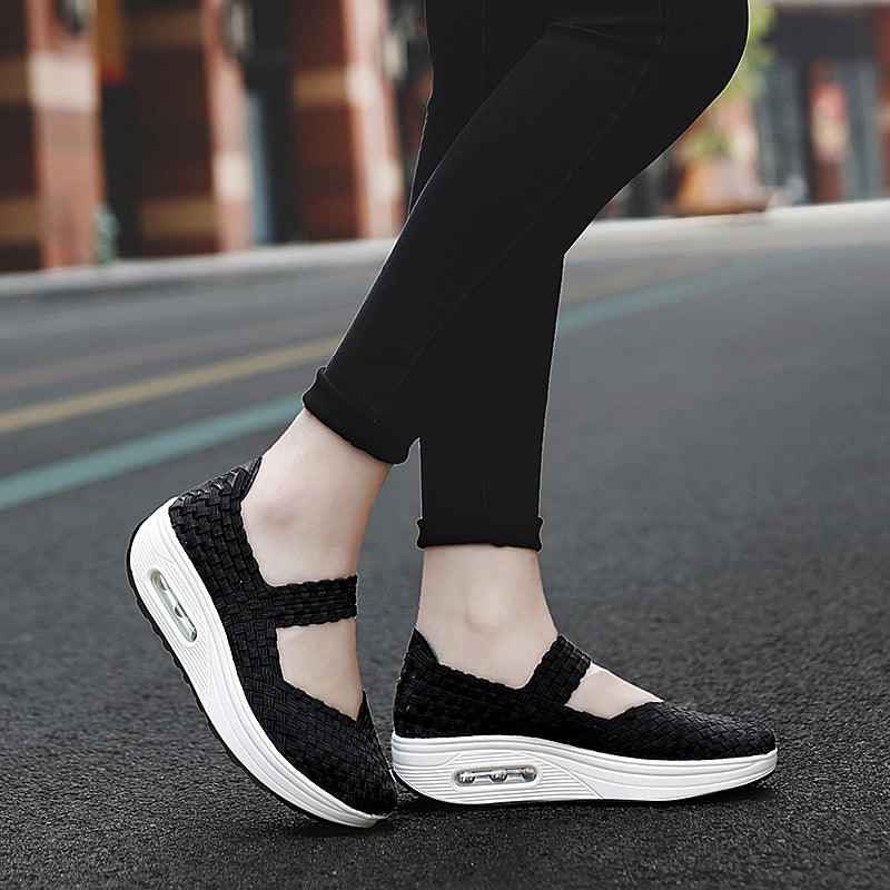 Women's knitted Mary Jane sneakers with elastic braided upper, Velcro closure, and air-cushioned platform sole Mune Fashion