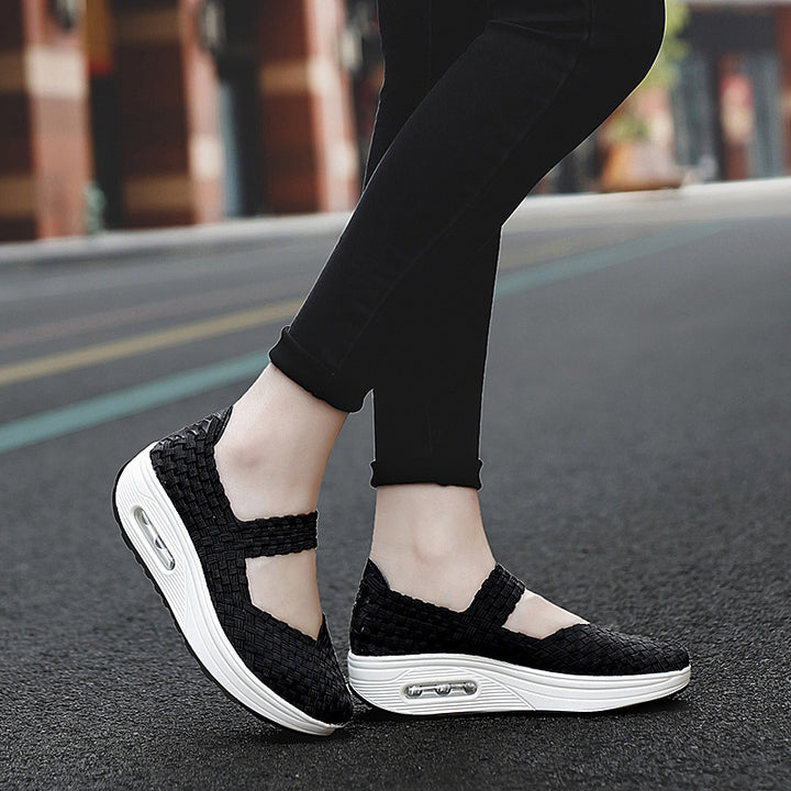 Women's knitted Mary Jane sneakers with elastic braided upper, Velcro closure, and air-cushioned platform sole Mune Fashion