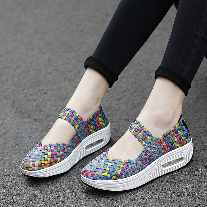 Women's knitted Mary Jane sneakers with elastic braided upper, Velcro closure, and air-cushioned platform sole Mune Fashion