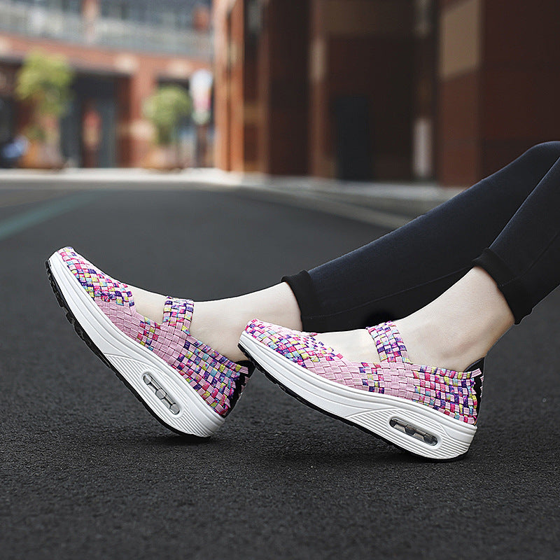 Women's knitted Mary Jane sneakers with elastic braided upper, Velcro closure, and air-cushioned platform sole Mune Fashion