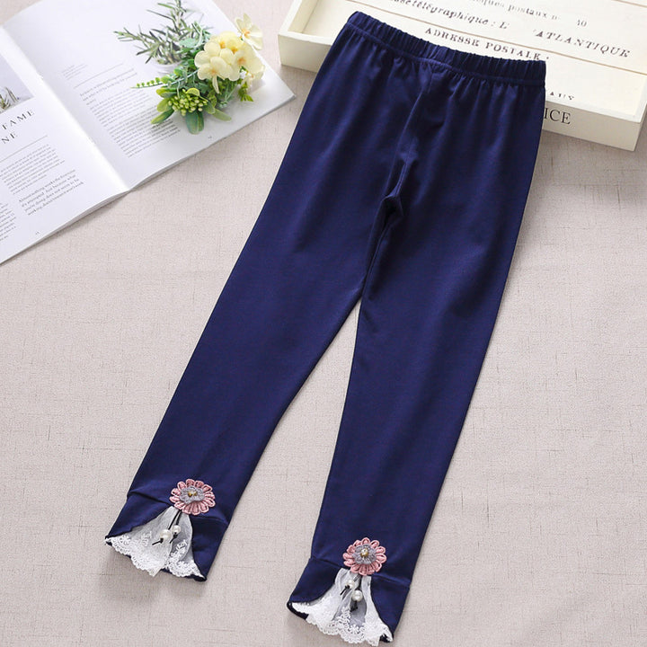 Girls leggings with enchanting floral and lace trim Mune Fashion