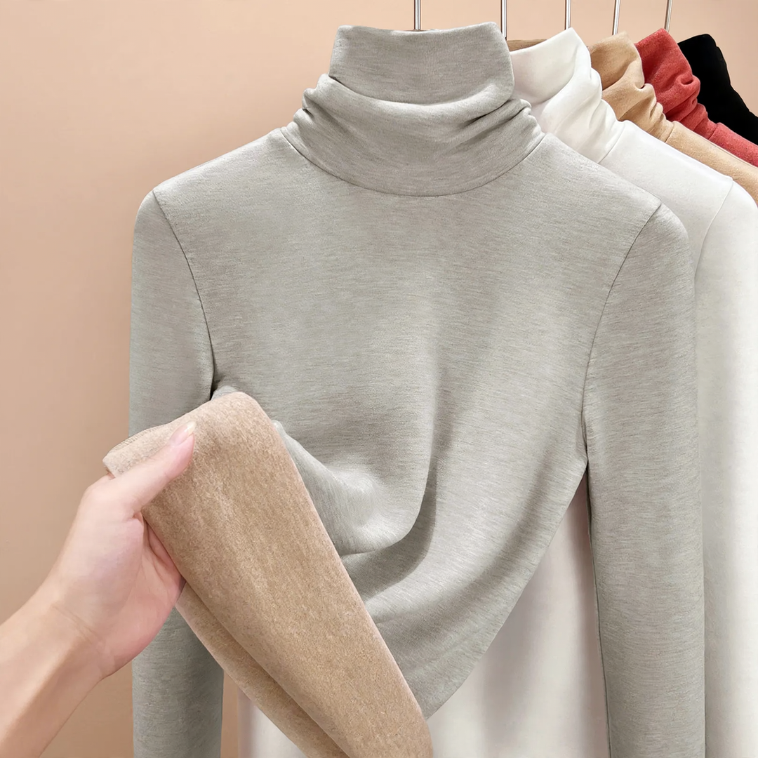 Padded knitted sweater with high collar