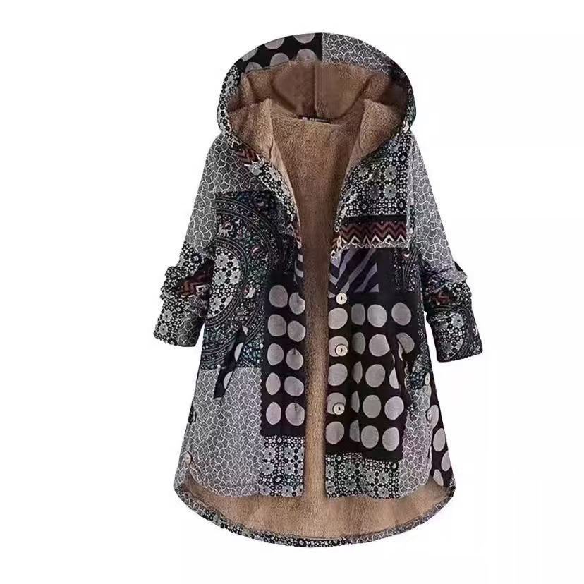 Padded hooded jacket with zipper and print