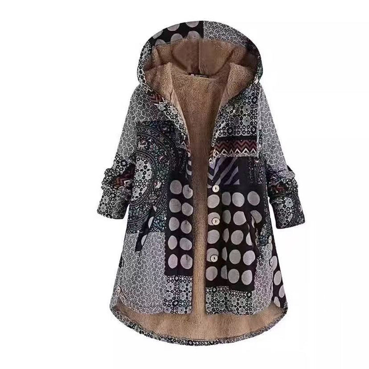 Padded hooded jacket with zipper and print